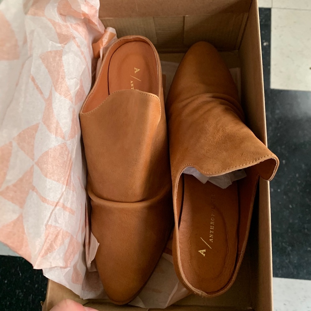 Anthropologie 8.5 Leather AMSTUR HEELED MULES